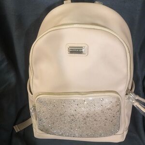 Madden Girl Cream Backpack with Textured Fabric and Glittery Front Panel